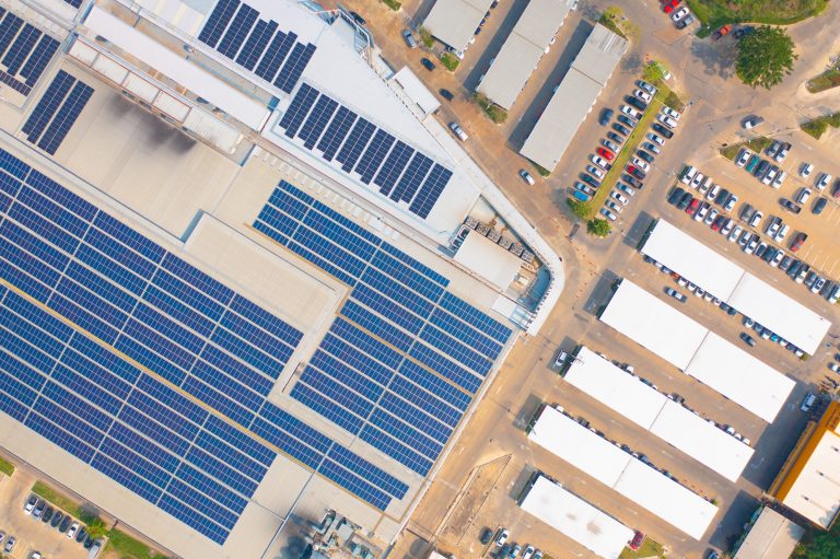 Aerial view of solar panels