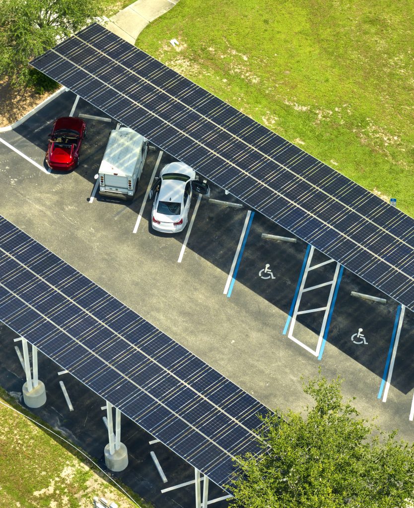 Solar panels installed over parking